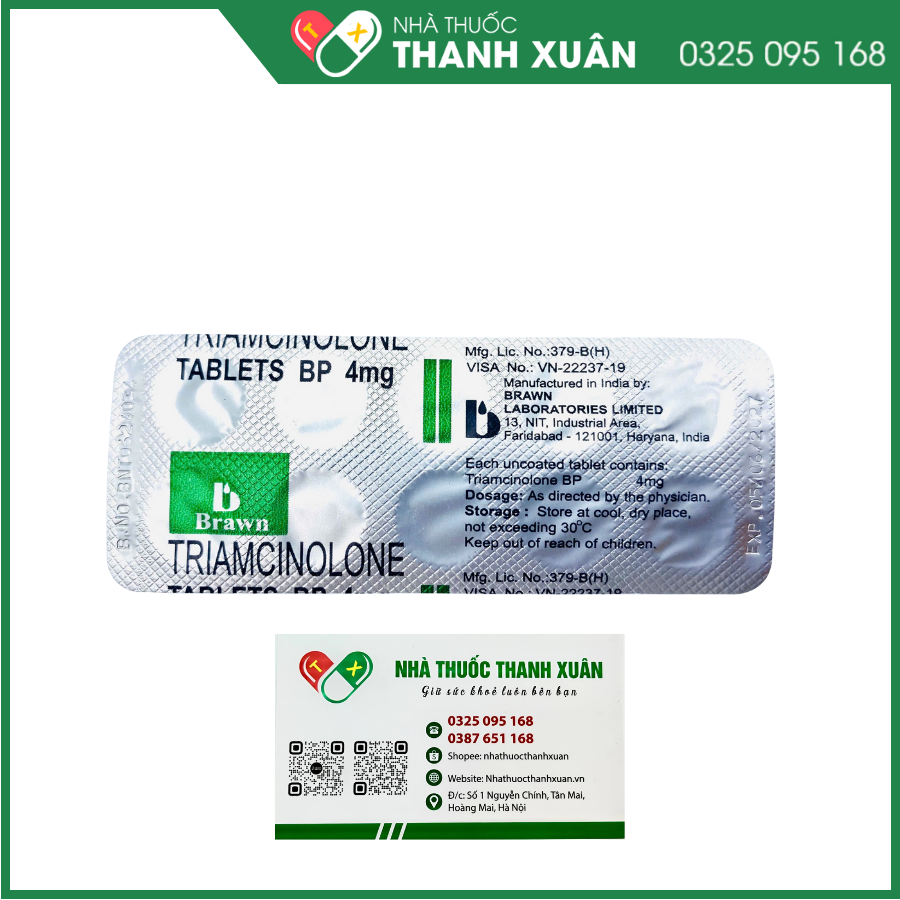 Triamcinolone Tablets BP 4mg điều trị viêm thấp khớp, chống dị ứng, các bệnh ngoài da